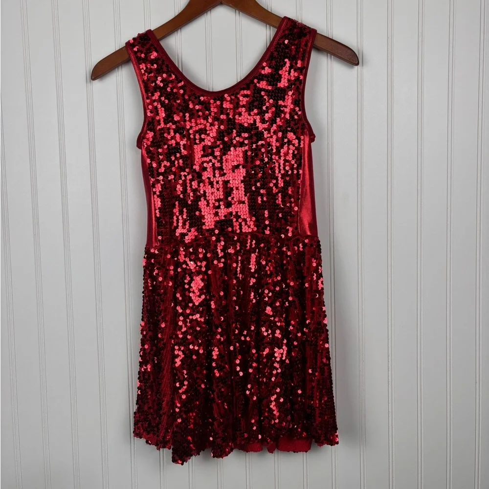 Weissman Girl’s Large Red Sleeveless Sequins Dance Tap Irish Costume Stretch